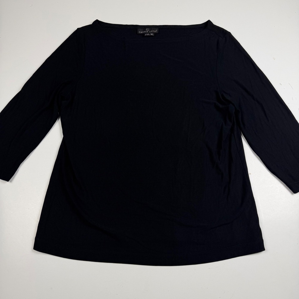 Eileen Fisher Black Boatneck Three-Quarter Sleeve Top